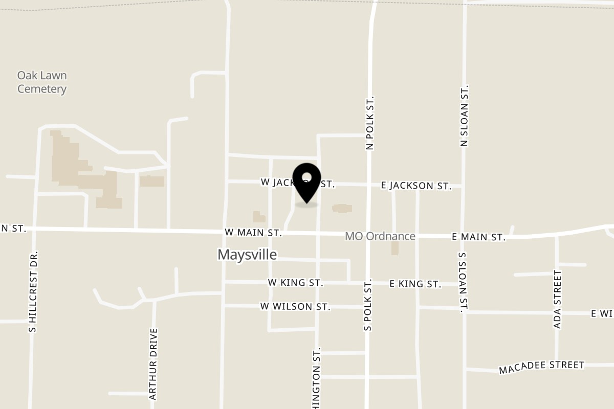 Map showing the location of Slice and a Swirl on 114 N Washington St in Maysville